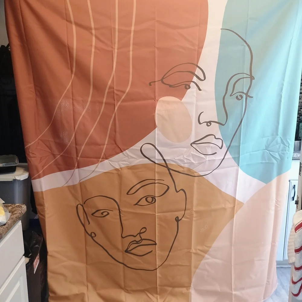 Abstract Face Shower Curtain Brand New Never Used Couple Man Women - Picture 2 of 4